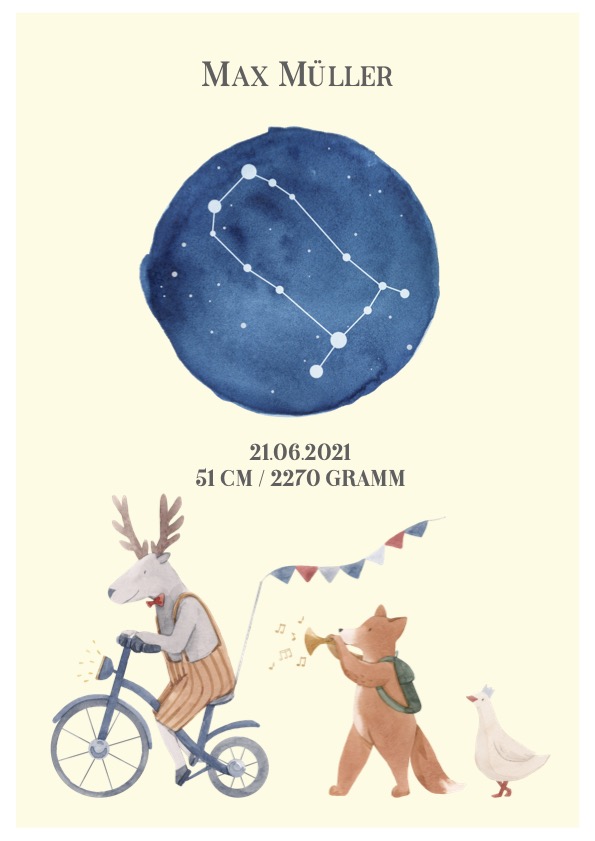 Kinderzimmer Poster Geburtsanzeuge Sternenhimmel 