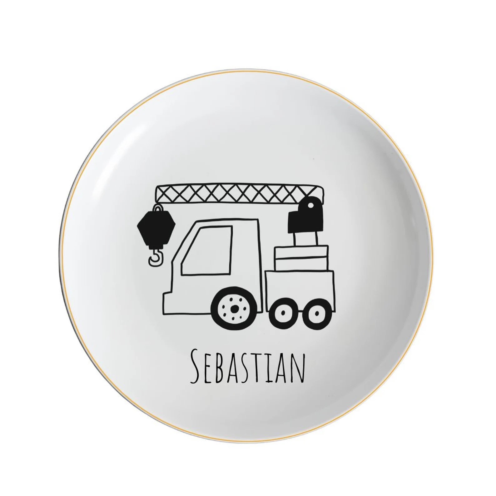 Keramikgeschirr "Baustellenkran Sebastian" mit Namen