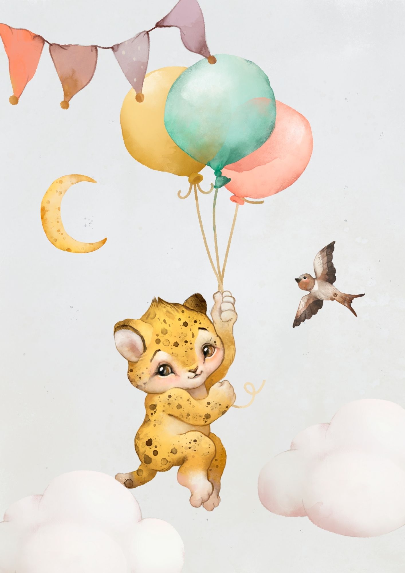 Poster  Tiger am Ballon