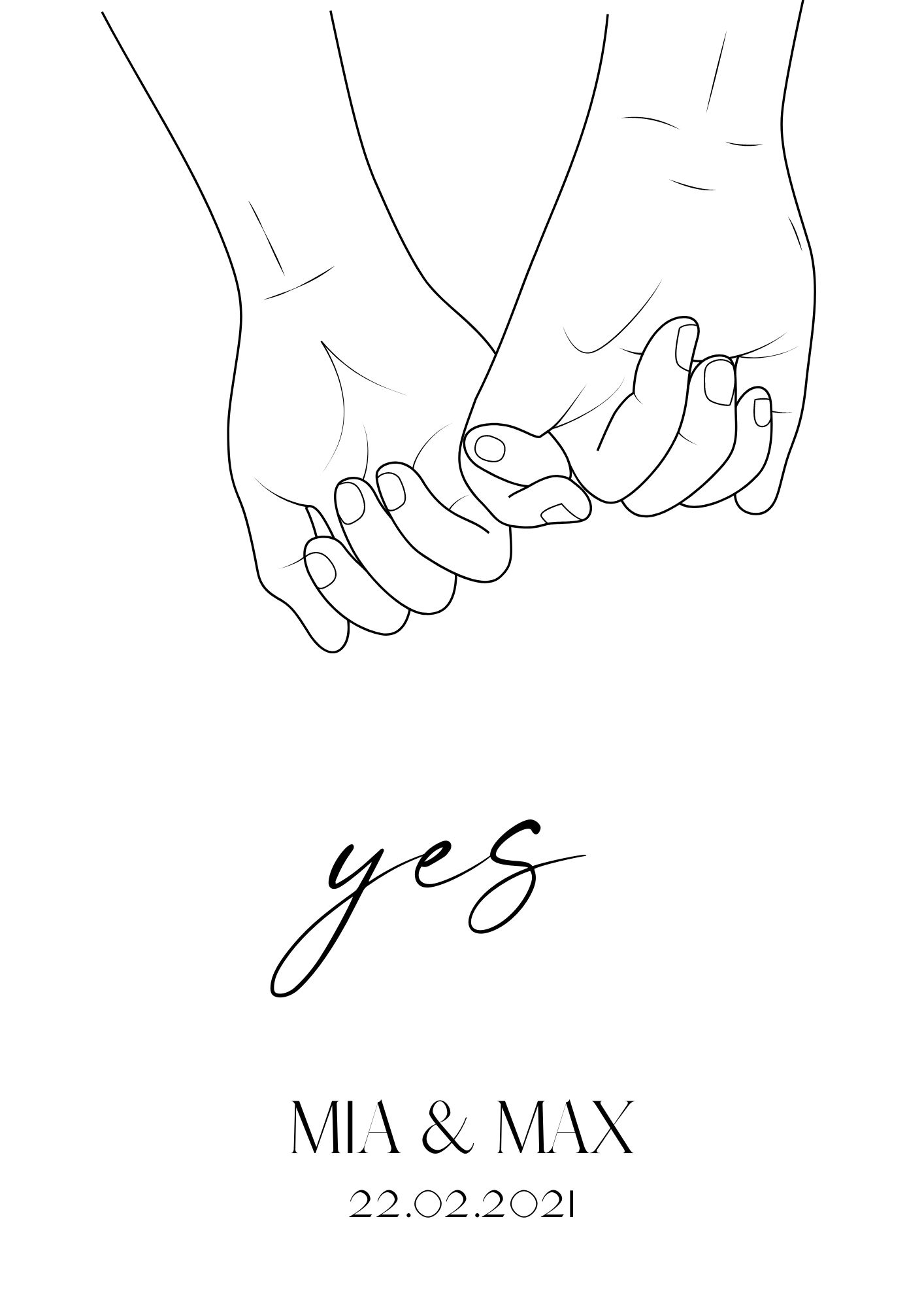 Poster Hochzeit "YES" personalisiert mit Namen & Datum