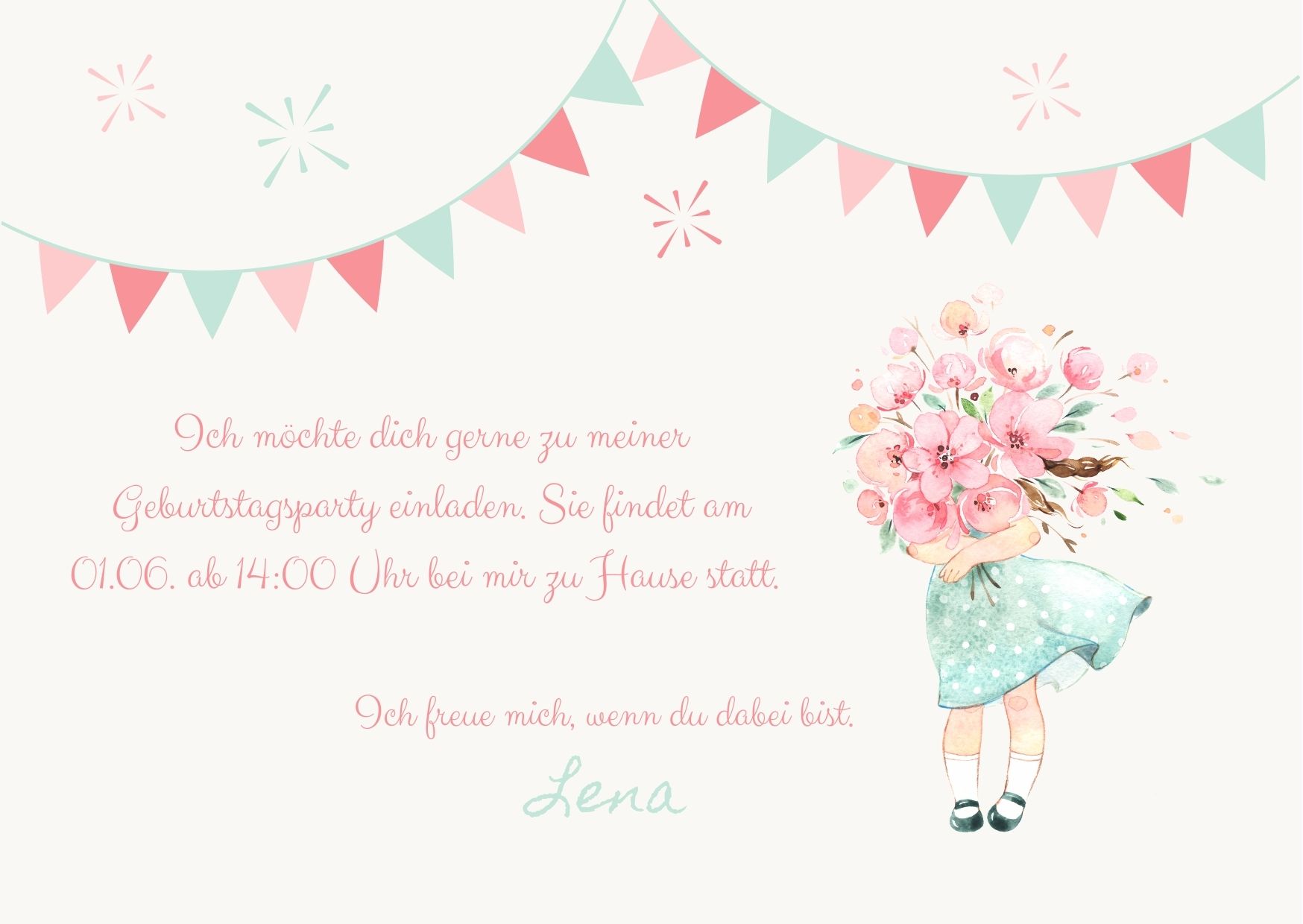 6er Set x Geburtstagskarte mit Namen Blumenmädchen