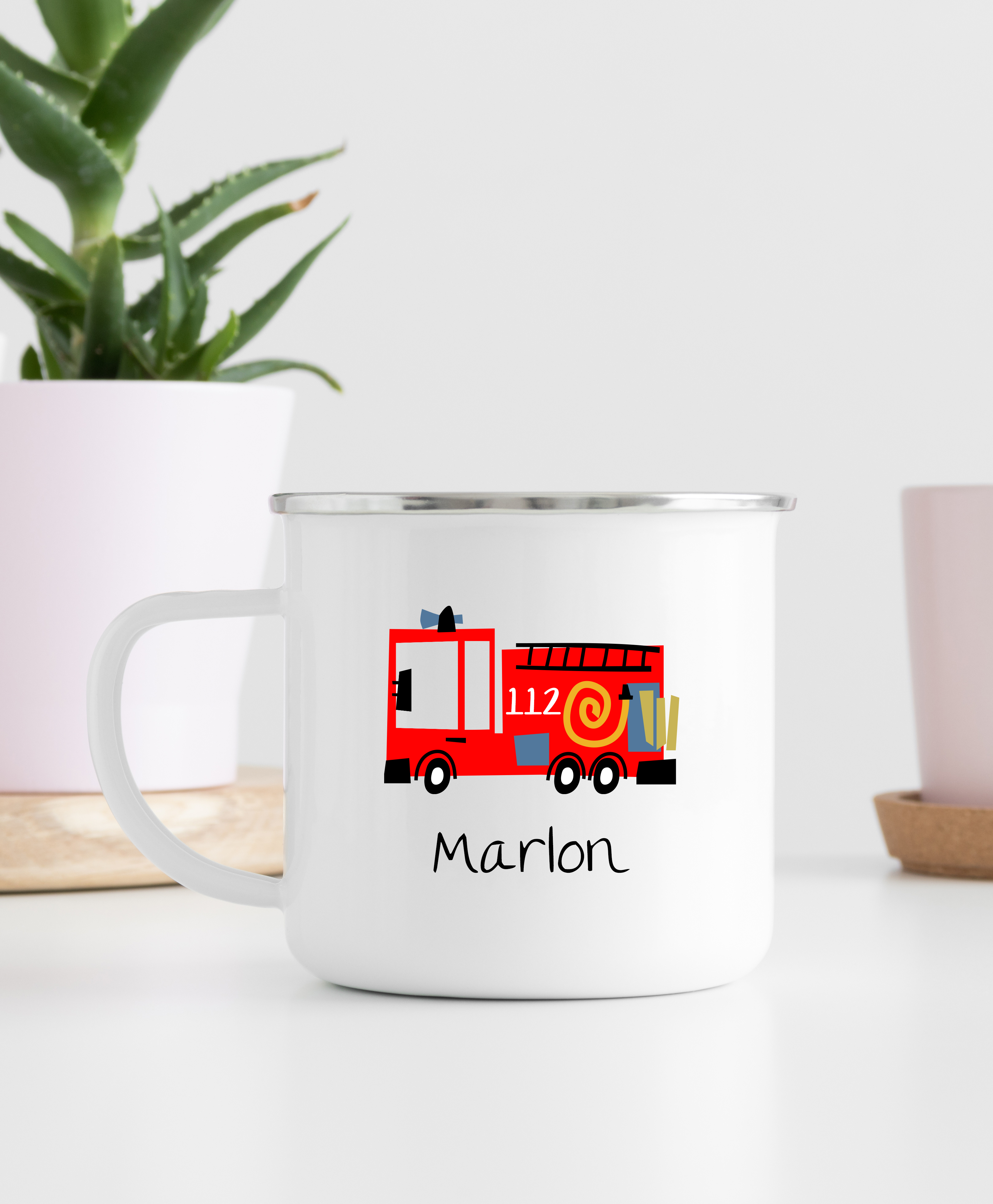 Emailletasse  mit Name  Feuerwehr Marlon